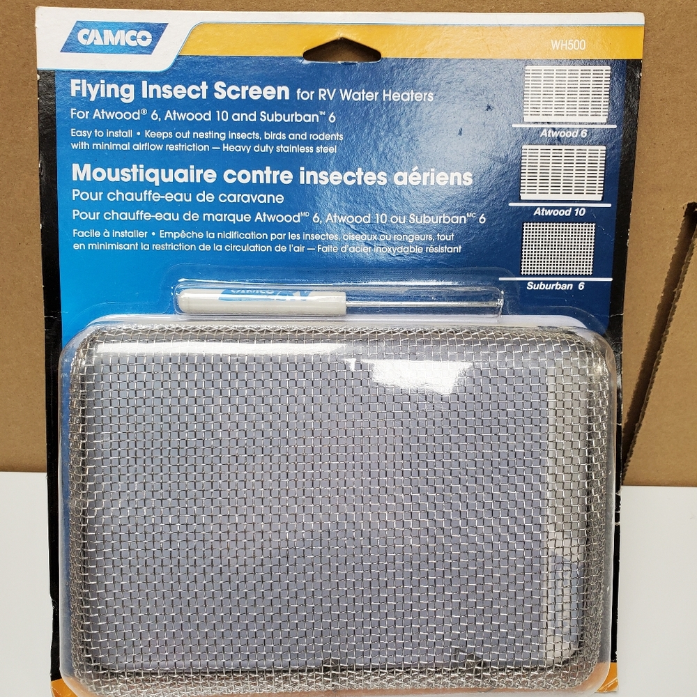 Flying insect screen for RV water heater Atwood 6 10 and Suburban 6 Camco WH500
